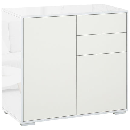 High Gloss Frame Sideboard with 2 Drawers Push-Open Design for Living Room & Bedroom - White