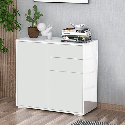 High Gloss Frame Sideboard with 2 Drawers Push-Open Design for Living Room & Bedroom - White