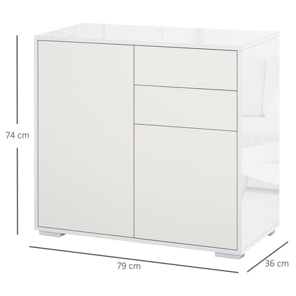 High Gloss Frame Sideboard with 2 Drawers Push-Open Design for Living Room & Bedroom - White