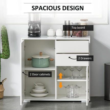 High Gloss Frame Sideboard with 2 Drawers Push-Open Design for Living Room & Bedroom - White