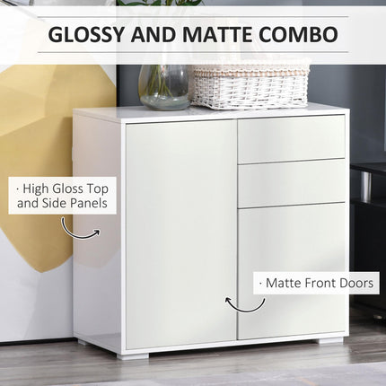 High Gloss Frame Sideboard with 2 Drawers Push-Open Design for Living Room & Bedroom - White