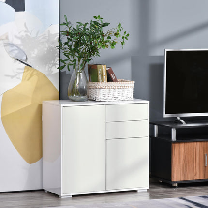 High Gloss Frame Sideboard with 2 Drawers Push-Open Design for Living Room & Bedroom - White