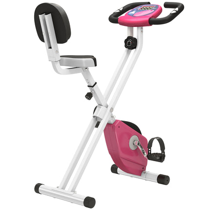 Foldable Magnetic Resistance Exercise Bike 8-Level Adjustable Seat - Pink