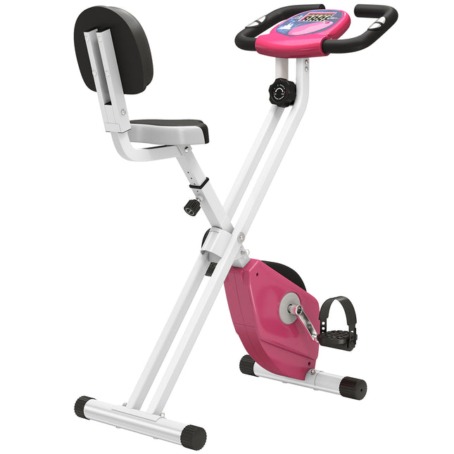 Foldable Magnetic Resistance Exercise Bike 8-Level Adjustable Seat - Pink