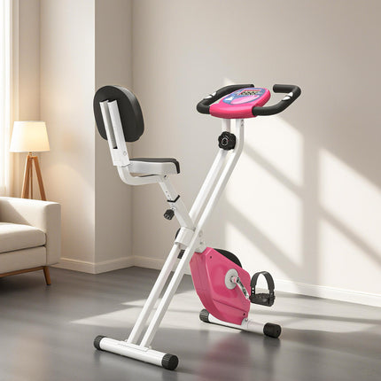 Foldable Magnetic Resistance Exercise Bike 8-Level Adjustable Seat - Pink