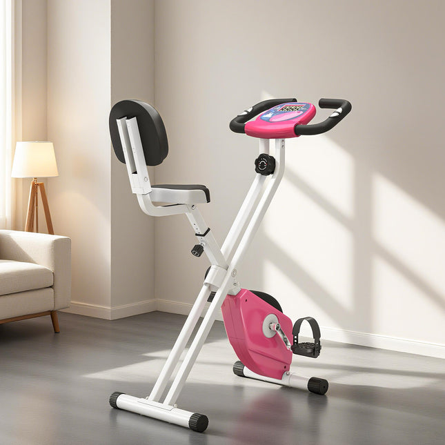 Foldable Magnetic Resistance Exercise Bike 8-Level Adjustable Seat - Pink