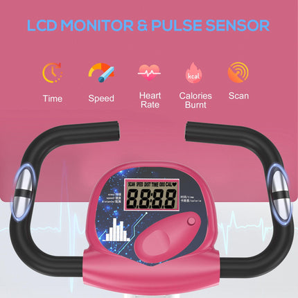 Foldable Magnetic Resistance Exercise Bike 8-Level Adjustable Seat - Pink