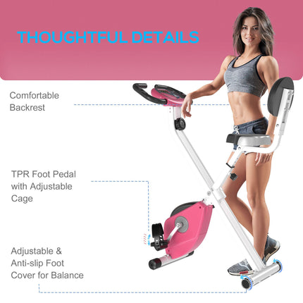 Foldable Magnetic Resistance Exercise Bike 8-Level Adjustable Seat - Pink