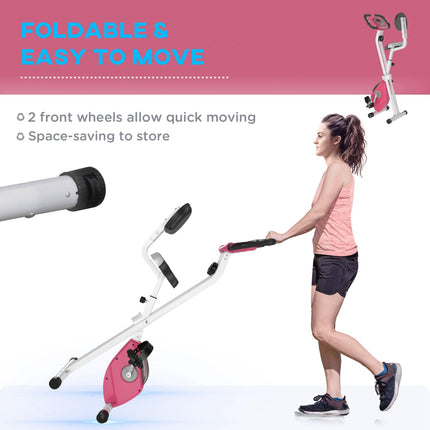 Foldable Magnetic Resistance Exercise Bike 8-Level Adjustable Seat - Pink