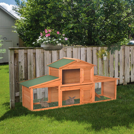 Small Animal Deluxe Large 2-Tier Fir Wood Hutch - Natural Wood Tone