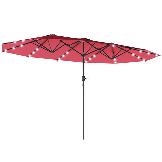 4.4m Double-Sided Sun Umbrella Patio Parasol LED Solar Lights Red