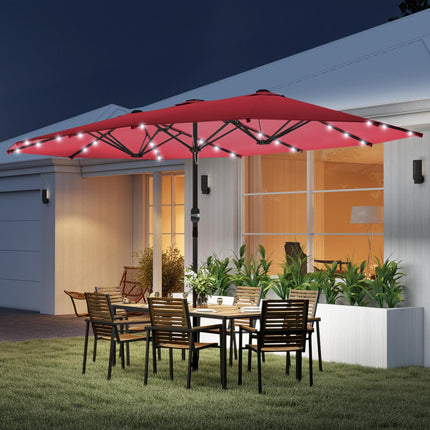 4.4m Double-Sided Sun Umbrella Patio Parasol LED Solar Lights Red
