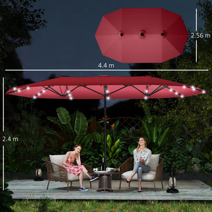 4.4m Double-Sided Sun Umbrella Patio Parasol LED Solar Lights Red