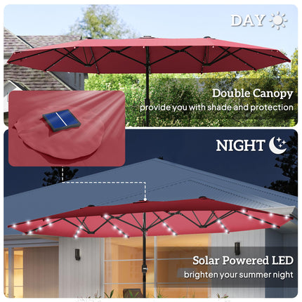 4.4m Double-Sided Sun Umbrella Patio Parasol LED Solar Lights Red