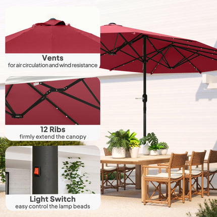 4.4m Double-Sided Sun Umbrella Patio Parasol LED Solar Lights Red