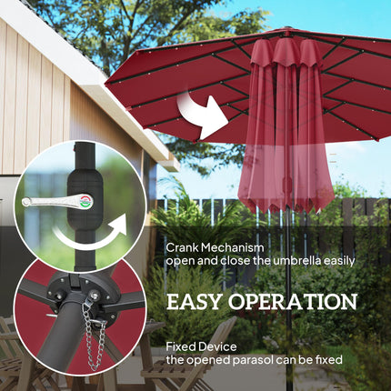 4.4m Double-Sided Sun Umbrella Patio Parasol LED Solar Lights Red