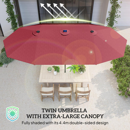 4.4m Double-Sided Sun Umbrella Patio Parasol LED Solar Lights Red