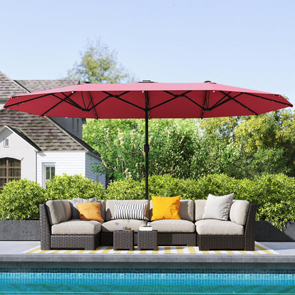 4.4m Double-Sided Sun Umbrella Patio Parasol LED Solar Lights Red