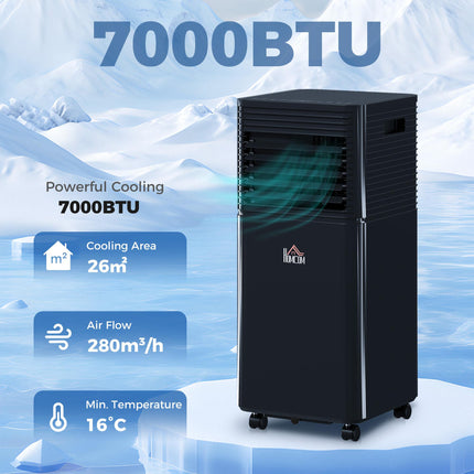 7000BTU 4-in-1 Portable Mobile Air Conditioner with Remote, LED Timer, Dehumidifier & Fan - Black