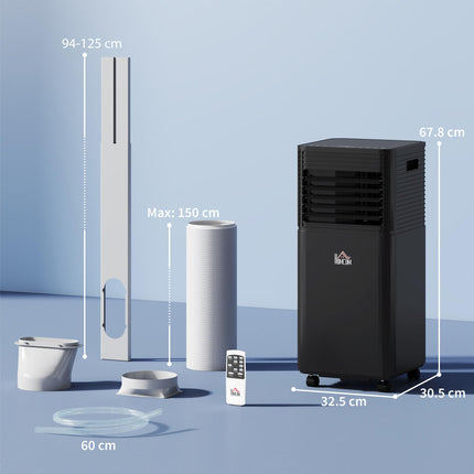 7000BTU 4-in-1 Portable Mobile Air Conditioner with Remote, LED Timer, Dehumidifier & Fan - Black