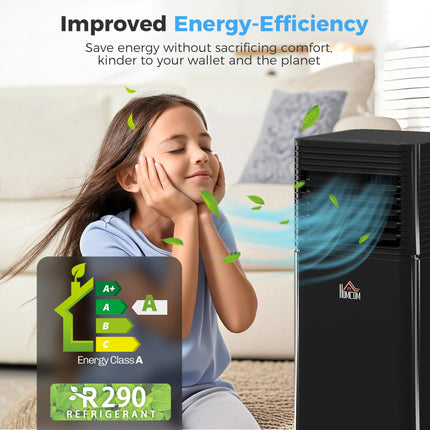 7000BTU 4-in-1 Portable Mobile Air Conditioner with Remote, LED Timer, Dehumidifier & Fan - Black