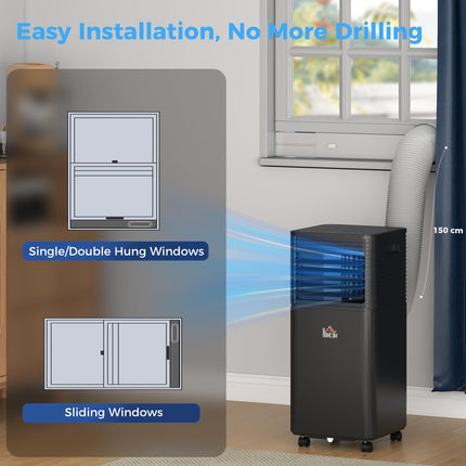 7000BTU 4-in-1 Portable Mobile Air Conditioner with Remote, LED Timer, Dehumidifier & Fan - Black