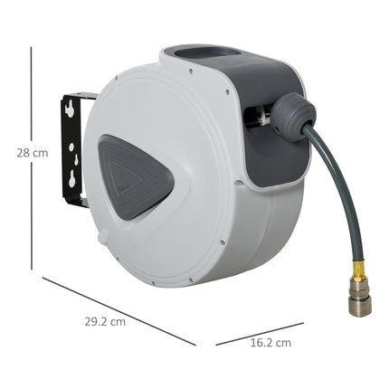 Retractable Air Hose Reel 10m + 90cm Hose 3/8" Diameter, 1/4" BSP Connector, Wall Mount Auto Rewind - Grey