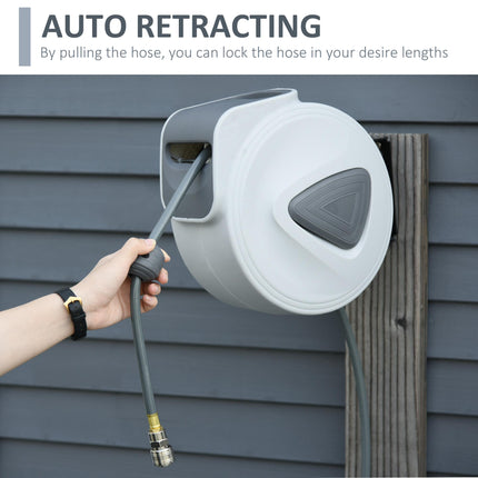 Retractable Air Hose Reel 10m + 90cm Hose 3/8" Diameter, 1/4" BSP Connector, Wall Mount Auto Rewind - Grey