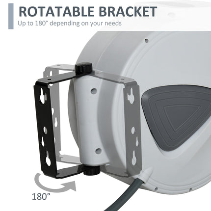 Retractable Air Hose Reel 10m + 90cm Hose 3/8" Diameter, 1/4" BSP Connector, Wall Mount Auto Rewind - Grey