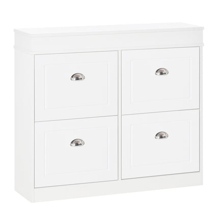 Shoe Cabinet with 4 Flip Drawers Wood Tipping Bucket Narrow Storage Cupboard wit