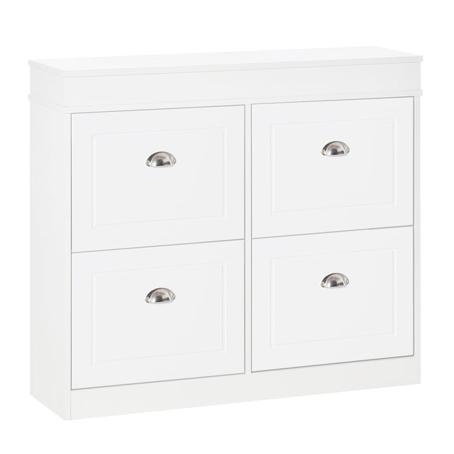 Shoe Cabinet with 4 Flip Drawers Wood Tipping Bucket Narrow Storage Cupboard wit