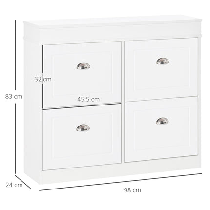 Shoe Cabinet with 4 Flip Drawers Wood Tipping Bucket Narrow Storage Cupboard wit
