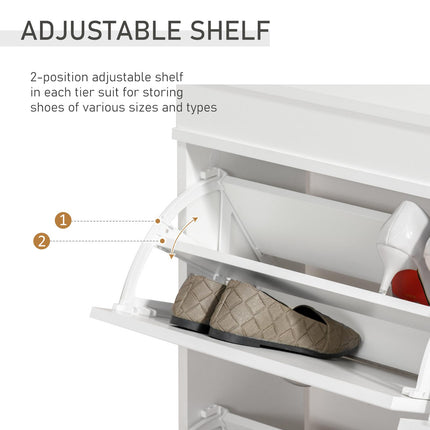 Shoe Cabinet with 4 Flip Drawers Wood Tipping Bucket Narrow Storage Cupboard wit