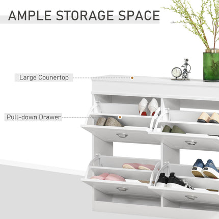 Shoe Cabinet with 4 Flip Drawers Wood Tipping Bucket Narrow Storage Cupboard wit
