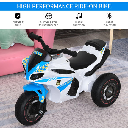 Kids 3-Wheel Ride-On Police Bike with Music, Lights & Safe Seat for Toddlers 18-36 Months - Blue