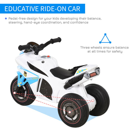 Kids 3-Wheel Ride-On Police Bike with Music, Lights & Safe Seat for Toddlers 18-36 Months - Blue