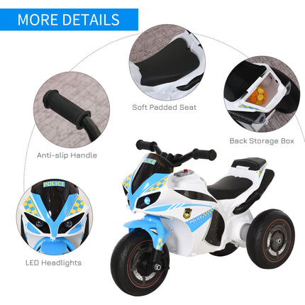Kids 3-Wheel Ride-On Police Bike with Music, Lights & Safe Seat for Toddlers 18-36 Months - Blue
