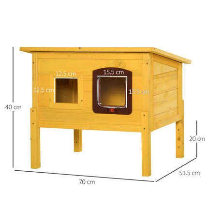 Garden Wooden Outdoor Cat House with Door & Window, Water-Resistant Roof - Earthy Yellow
