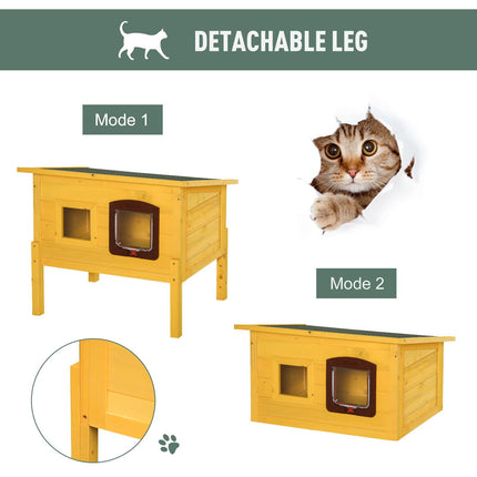Garden Wooden Outdoor Cat House with Door & Window, Water-Resistant Roof - Earthy Yellow