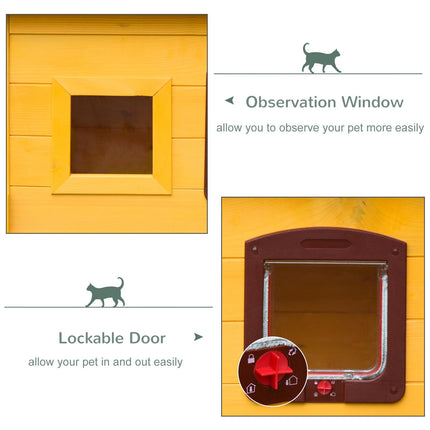 Garden Wooden Outdoor Cat House with Door & Window, Water-Resistant Roof - Earthy Yellow