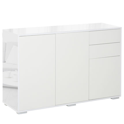 High Gloss Frame Sideboard with 2 Drawers Push-Open Design for Living Room & Bedroom - White