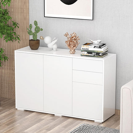 High Gloss Frame Sideboard with 2 Drawers Push-Open Design for Living Room & Bedroom - White