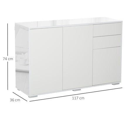 High Gloss Frame Sideboard with 2 Drawers Push-Open Design for Living Room & Bedroom - White