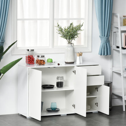 High Gloss Frame Sideboard with 2 Drawers Push-Open Design for Living Room & Bedroom - White