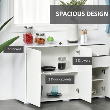 High Gloss Frame Sideboard with 2 Drawers Push-Open Design for Living Room & Bedroom - White