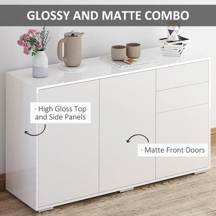 High Gloss Frame Sideboard with 2 Drawers Push-Open Design for Living Room & Bedroom - White