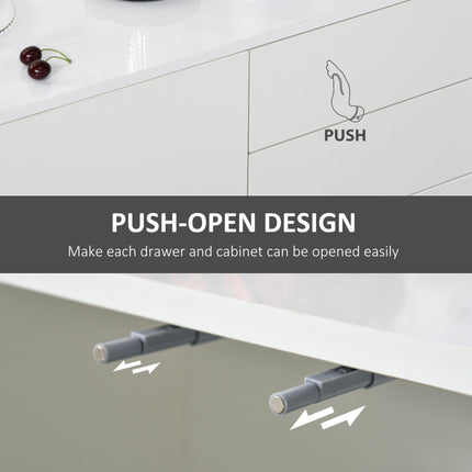 High Gloss Frame Sideboard with 2 Drawers Push-Open Design for Living Room & Bedroom - White