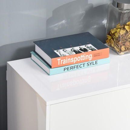 High Gloss Frame Sideboard with 2 Drawers Push-Open Design for Living Room & Bedroom - White