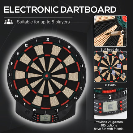 Electronic Plastic Dartboard with 6 Darts 9.5g - Black
