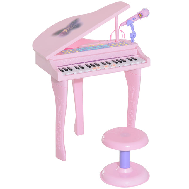 Mini Electronic Piano with Stool and Microphone - Pink